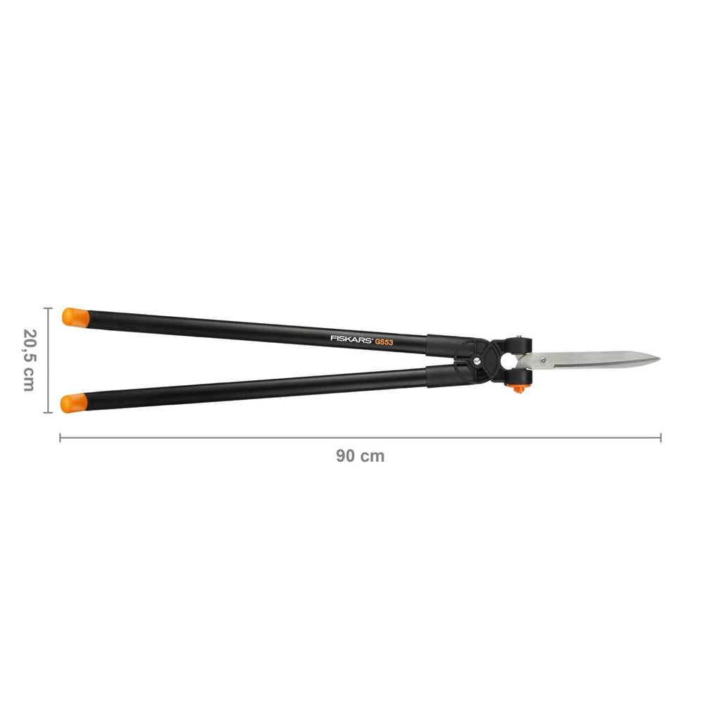 Fiskars Scherenstorch, Multifunktionale Hecken- und Rasenschere, Reichweite bis 2,5 m, Schwarz/Orange, PowerLever, GS53, 1001565
