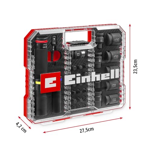 Original Einhell Impact Stecknuss-Set 32-tlg. (18x 30-mm-Kraftbits, 9x 40-mm-Stecknüsse, 3x 80-mm-Stecknüsse, S2- und CrMo-Stahl, Kunststoffhülse, KFZ-Bereich)