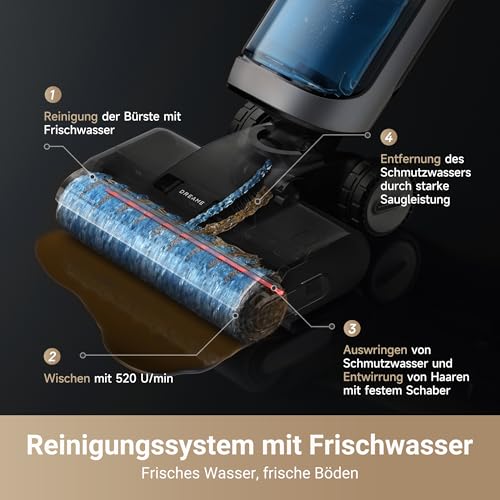 dreame H14 Pro Nass- und Trockensauger, 180° Lie-Flat, 60 °C Bürstenpflege, 5-min Trocknung, automatische Lösungsmittelverteilung, App-Steuerung, Doppelrotationsbürste, 18.000Pa Saugkraft, Doppelkante
