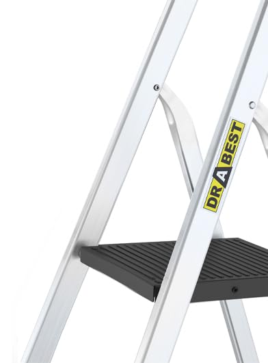 DRABEST Leiter PRO Serie Alu Leiter 6 Stufen Trittleiter Klappbar Stehleiter Haushaltsleiter mit Ablage Belastbar bis 150 kg Mehrzweckleiter