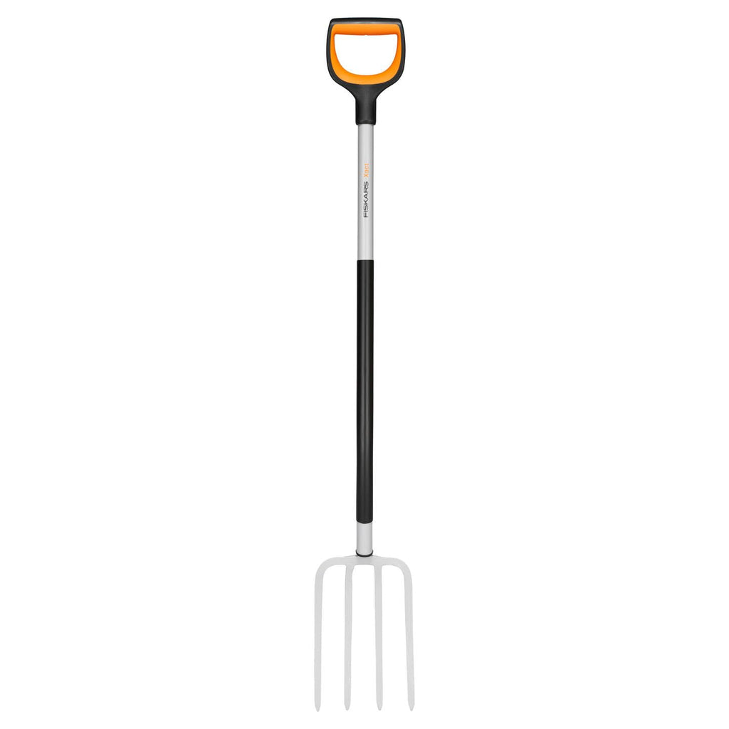 Fiskars Spatengabel für harte, steinige Böden, Mit 4 Zinken, Länge: 120 cm, Qualitätsstahl-Zinken/Glasfaserverstärkter Kunststoff-Stiel, Schwarz/Orange, Xact, 1070716