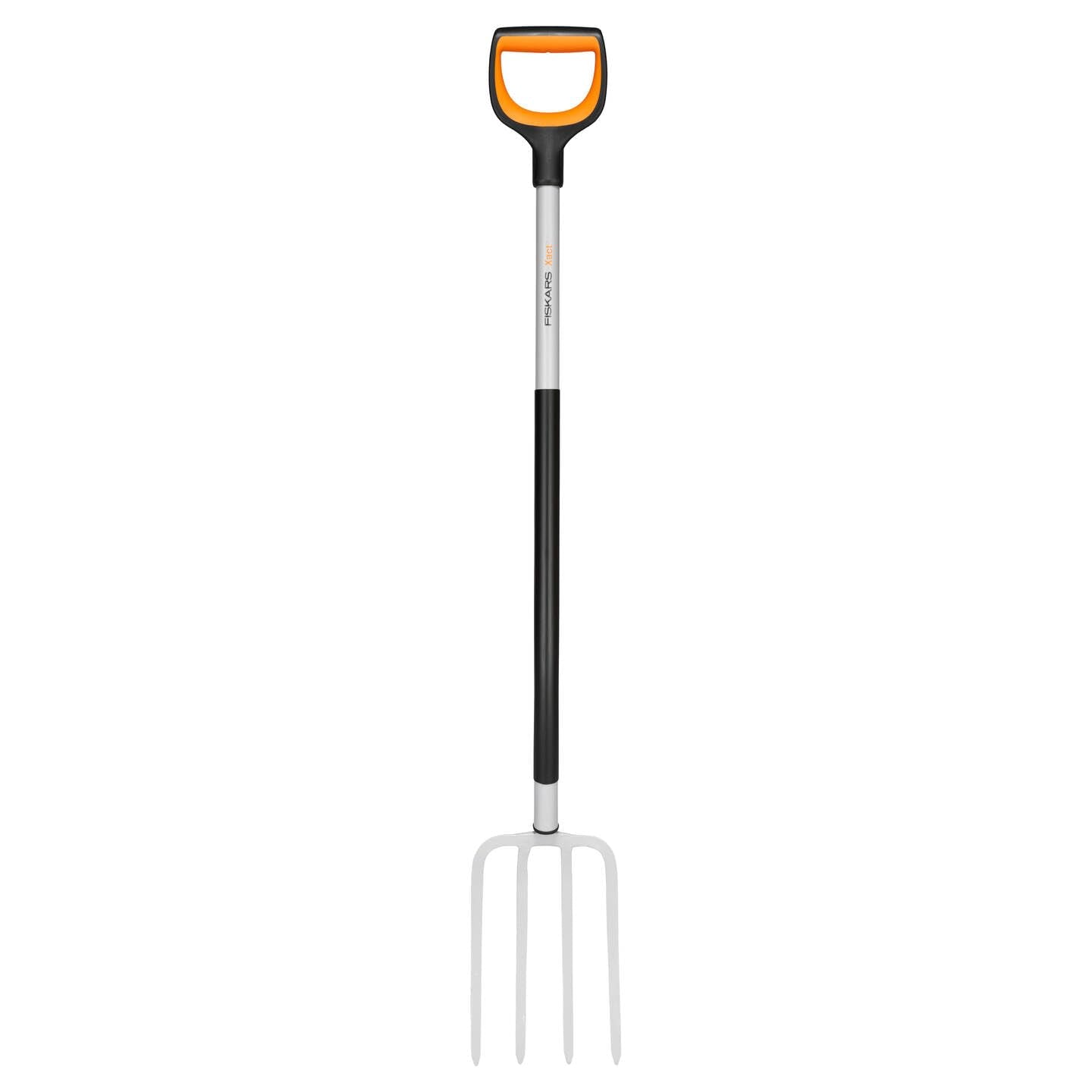 Fiskars Spatengabel für harte, steinige Böden, Mit 4 Zinken, Länge: 120 cm, Qualitätsstahl-Zinken/Glasfaserverstärkter Kunststoff-Stiel, Schwarz/Orange, Xact, 1070716