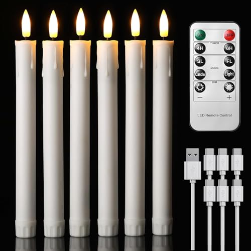 EXTSUD 6er LED Stabkerzen Wiederaufladbare LED Stabkerzen mit Timer und Fernbedienung Weicher Silikon Wachskern, Einzigartiges Tranen-Design LED Kerzen fur Zimmer Hochzeit Esstisch und Gartenparty