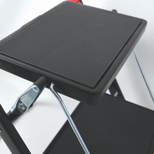 MSV - Klapptritt mit 2 Stufen aus Stahl - Tragfähigkeit 150 kg - GS-Sicherheitsnorm - rutschfest und kompakt - Ideal für Zuhause, Küche, Büro und Heimwerken - Schwarz