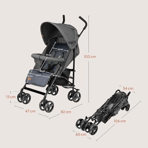 LIONELO Elia Buggy Klein Zusammenklappbar Kinderwagen Bis 15 Kg, Rücken Und Fußstützenverstellung Hinterradbremse, Moskitonetz, Einkaufskorb