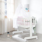 roba Babywiege 40 x 90 cm Kleine Wolke aus Holz - Stubenwagen & Wiege - Bett Set komplett mit Feststellfunktion - Wolken Motiv in Rosa - Inkl. Ausstattung - Holz weiß