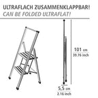 WENKO Leichte Aluminium Trittleiter mit 2 Stufen für 50 cm höheren Stand, rutschsichere XXL-Stufen, Design Klapptrittleiter, TÜV Süd Zertifiziert, 44 x 101 x 5,5 cm, Silber matt