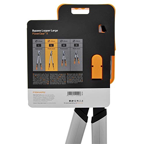 Fiskars PowerGear X Bypass-Getriebeastschere für frisches Holz, Antihaftbeschichtet, Gehärteter Präzisionsstahl, Länge: 80 cm, Schwarz/Orange, LX98-L, 1020188