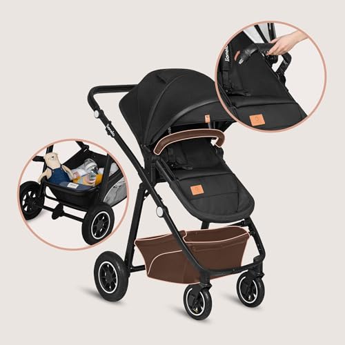 LIONELO BIANKA Kinderwagen 3 in 1 bis 22 kg Babywanne Autositz, Zusammenlegbar, Reise-System, Einstellung der Rückenlehne, Räder 360 Stoßdämpfer, Verdeck XXL