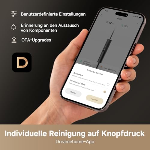 dreame H15S Nass- und Trockensauger, 3-fache Kantenreinigung, KI-Roboterarm, 21.000 Pa Saugkraft, verhedderungsfrei, 90 °C Bürstenreinigung, leise 90 °C Trocknung, flaches 180°-Design, App-Steuerung
