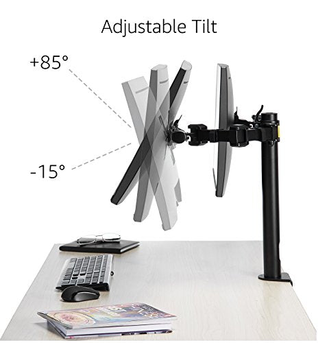 Amazon Basics Monitor-Halterung/Tragarm für 2 Monitore, mit einstellbarer Höhe, Bildschirmneigung und Kabelorganizer, 360-Grad-Drehung,Stahl, Schwarz, 33 bis 76 cm