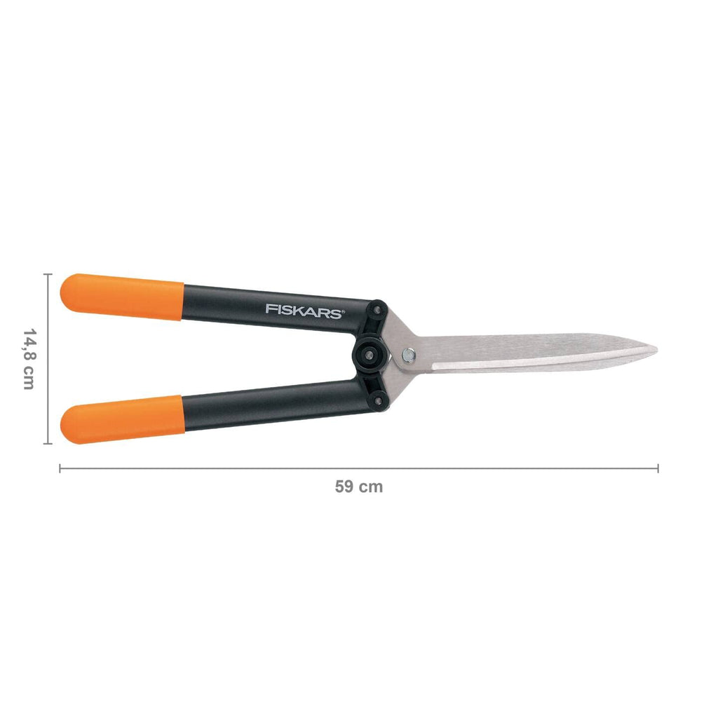 Fiskars Getriebe-Heckenschere HS52, Antihaftbeschichtet, Hochwertige Stahlklingen/Glasfaserverstärkter Kunststoff, Länge: 58,5 cm, Schwarz/Orange, Powerlever, 1001564