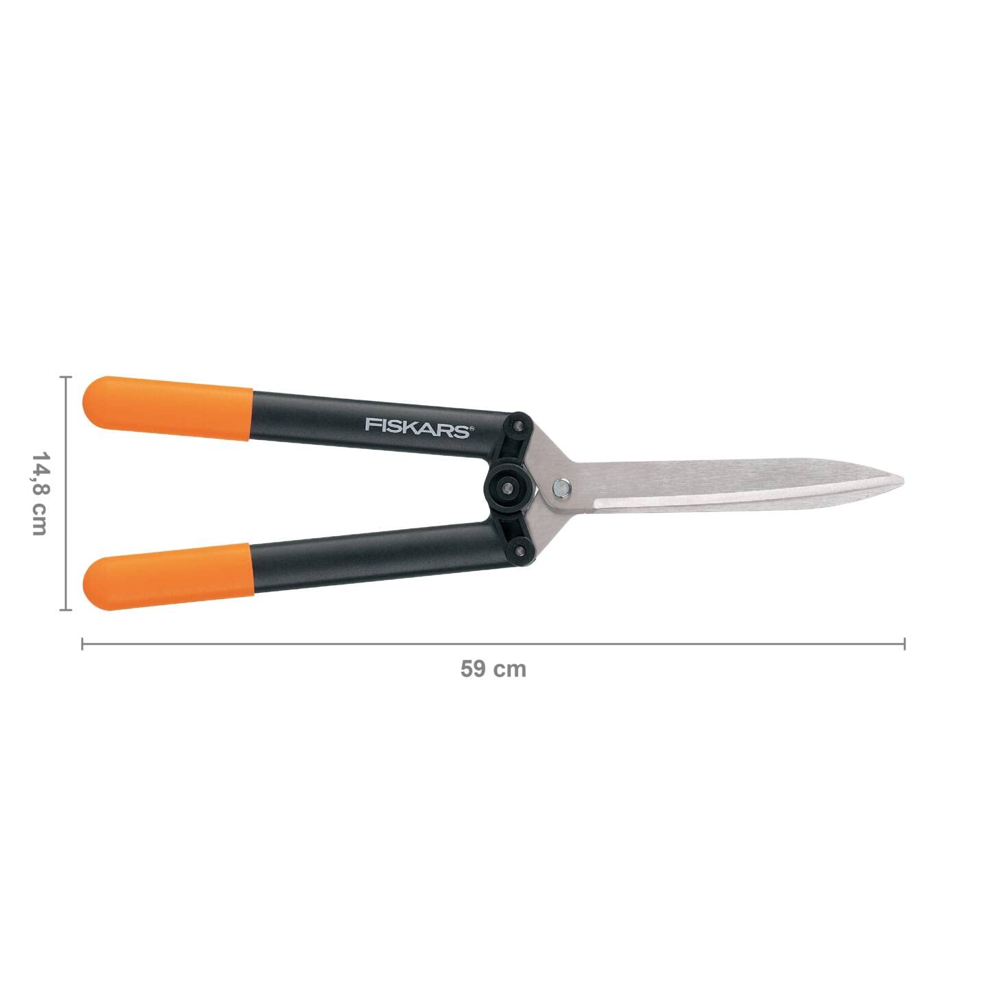 Fiskars Getriebe-Heckenschere HS52, Antihaftbeschichtet, Hochwertige Stahlklingen/Glasfaserverstärkter Kunststoff, Länge: 58,5 cm, Schwarz/Orange, Powerlever, 1001564