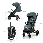 Kinderkraft LOOM Kompakter und leichter Buggy, automatisches Zusammenklappen, große pannensichere Räder, verstellbare Rückenlehne, ab Geburt bis 22 kg, Grün