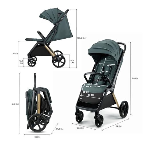 Kinderkraft LOOM Kompakter und leichter Buggy, automatisches Zusammenklappen, große pannensichere Räder, verstellbare Rückenlehne, ab Geburt bis 22 kg, Grün