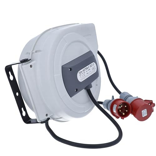 as - Schwabe Automatischer Kabelaufroller 10 m H07RN-F 5G1,5, CEE Stecker, 180° schwenkbar, 1 m Zuleitung mit CEE Kupplung, 400V/16A/5-polig, max. 7kW, IP44, 12648