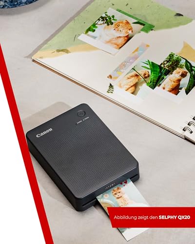 Canon SELPHY QX20 mobiler Fotodrucker – per WLAN direkt vom Smartphone drucken. Thermosublimationsdruck, 2 Größen Stickerpapier und Laden per USB-C - Dunkelgrau (ohne Farband/Papier)