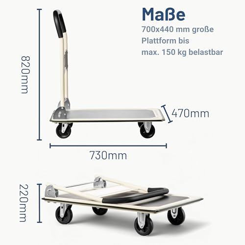 Pallit Carry Transportwagen klappbar 150kg Rollwagen mit Anti-Rutsch-Beschichtung Lenkbarer Plattformwagen Transporthilfe Handwagen