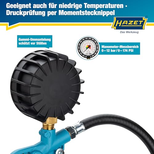 HAZET Reifenfüll-Messgerät 9041-1 I Manometer-Messbereich: 0-12 bar, Schlauchlänge: 400 mm, Manometer-Durchmesser: 63 mm I Reifendruck-Prüfer für Auto, Motorrad, Lkw uvm.