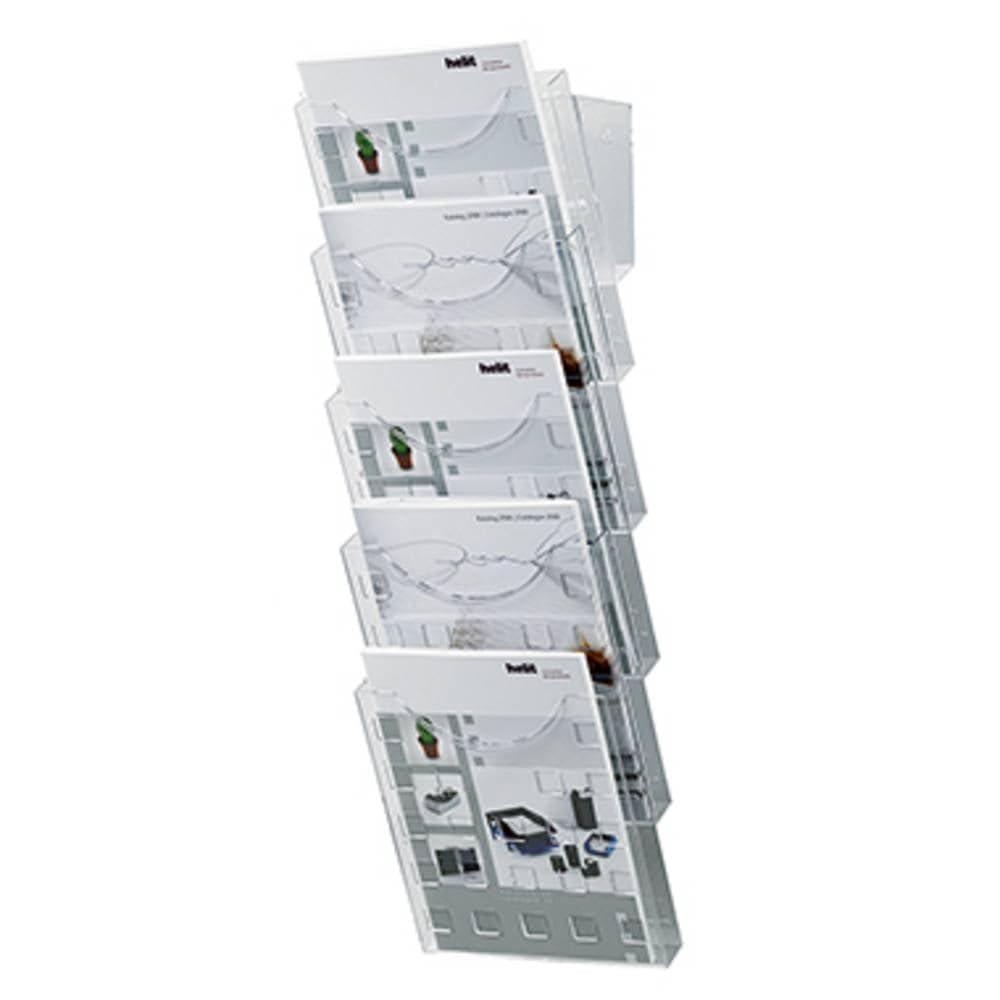 helit H6103102 - Wandprospekthalter „the grid wall“, 5 Taschen, DIN A4, glasklar