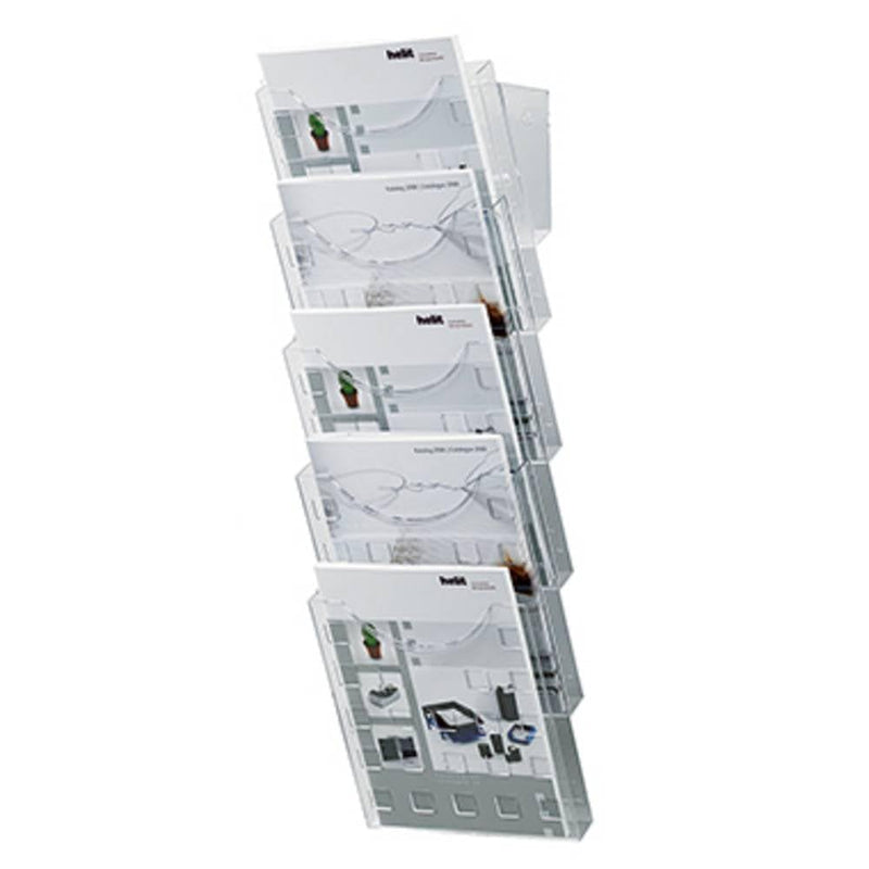 helit H6103102 - Wandprospekthalter „the grid wall“, 5 Taschen, DIN A4, glasklar