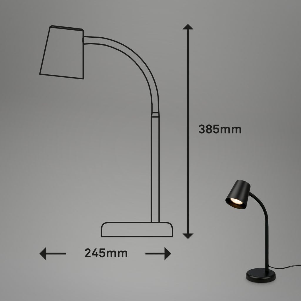 BRILONER – Nachttischlampe, Schreibtischlampe Schwenkbar, Tischlampe GU10 für Home Office mit Kabelschalter, Leselampe, Schwarz