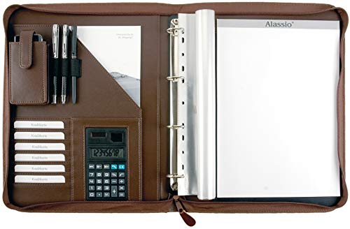 Alassio 30053 - Ringbuchmappe VITERBO im DIN A4 Format, Schreibmappe aus FINEtouch Lederimitat, Dokumentenmappe in braun, Mappe ca. 29 x 36 x 5 cm