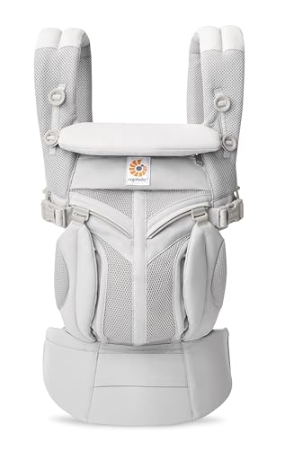 Ergobaby Babytrage für Neugeborene bis zum Kleinkind, 4-Positionen Omni 360 Cool Air Mesh Pearl Grey, Ergonomische Baby-Tragetasche Bauchtrage Rückentrage