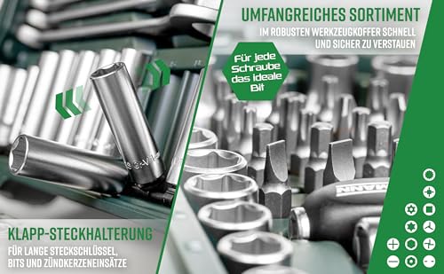 Brüder Mannesmann Werkzeug Mannesmann M98430 Steckschlüsselsatz 0,6 cm (0,25 Zoll) + 0,95 cm (3/8 Zoll) + 1,27 cm / (1/2 Zoll) Antrieb, 215-tlg, Einzelpackung