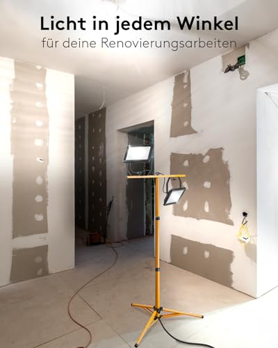 Goobay 2 x 50W Baustrahler LED mit Stativ einstellbar und 2,5m Kabel für Baustelle, Werkstatt oder Keller - IP65 Baulampe LED für Innen- & Außenbereich - Strahler 2x8500 Lumen kaltweißes Licht 6500K