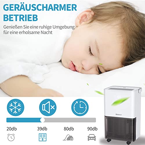 SHINCO Luftentfeuchter Elektrisch 10L,Raumentfeuchter mit Feuchtigkeitssensor,Energieeinsparung,Entfeuchter mit Aktivkohlefilter,Wäsche trocknen,Automatischer Neustart,Ablaufschlauch,45m³/15m²
