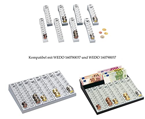 Wedo 161700837 Münzrillen-Komplett-Set (aus Kunststoff, 8 Stück, lose, 27,2 x 18 x 4,4 cm) lichtgrau