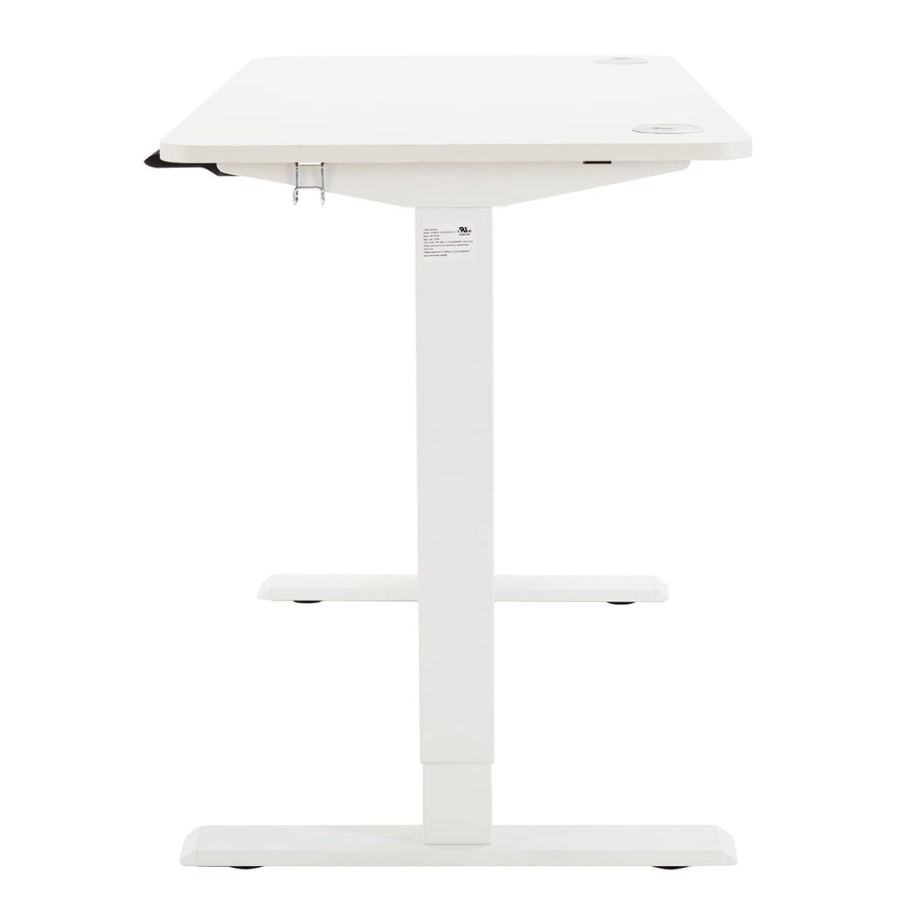 Amazon Basics Sitz-Steh-Schreibtisch, elektrisch höhenverstellbar, 120 x 60 cm, ergonomisch, mit einfacher Bedienung, Tischplatte und Rahmen in Weiß