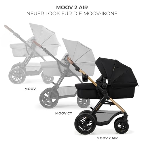Kinderkraft MOOV2 AIR Kinderwagen 3 in 1 Kinderwagenset bis 22 kg mit Kindersitz I-SIZE 40-75 cm, Buggy Funktion, Liegeposition verstellbar, Große ausziehbare Verdeck, Aufblasbare Räder, Schwarz