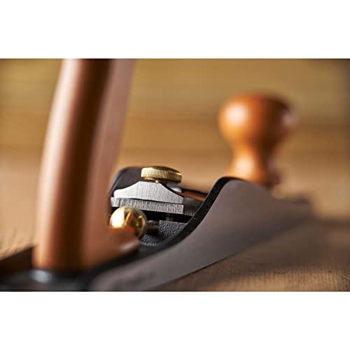 STANLEY Hobel Trockenbauwerkzeug Bankhobel (klassischer Bankhobel, 355 mm Eisenlänge, 50 mm Eisenbreite, Hobelmaul verstellbar, mit Einstellschrauben, FSC-zertifizierter Kirschholz-Griff) - 1-12-137