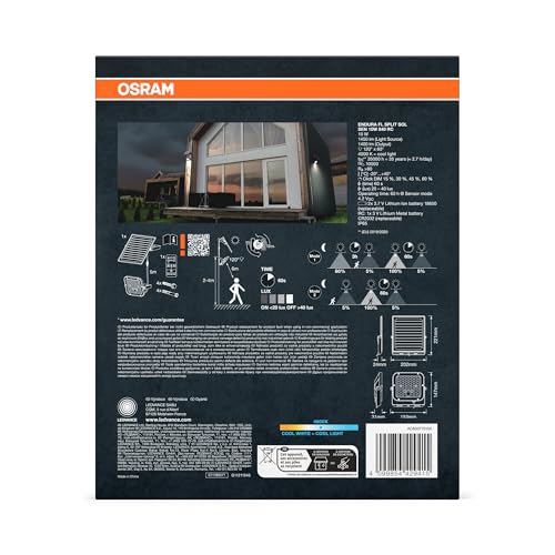 Osram LED-Solar-Außenleuchte Endura Outdoor schwarz mit Flutlicht und Solar-Panel, 5 m langes Kabel, mit Fernbedienung und PIR-Bewegungsmelder, 10 W, 1400 lm, 840, 4000 K Lichtfarbe, EEK A