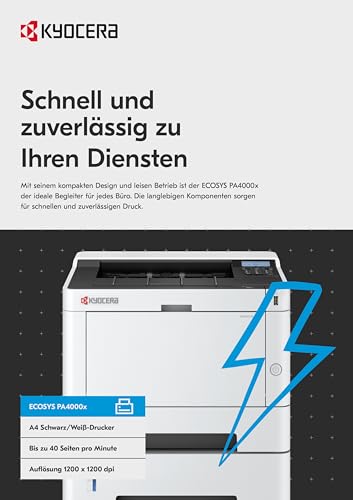Kyocera Ecosys PA4000x Laserdrucker Schwarz Weiss, Laser Drucker mit Duplex, Drucker klein 40 Seiten pro Minute. Laserdrucker Inkl. Mobile Print Funktion