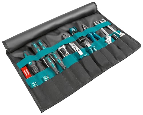 Makita E-15506 Werkzeug-Wickeltasche, klein und praktisch verstaubar, mit Tragegriff, Platz für eine Vielzahl von Handwerkzeugen, mit Schnellverschlussclipsen, Polyester, 350 x 45 x 195 mm (LxBxH)
