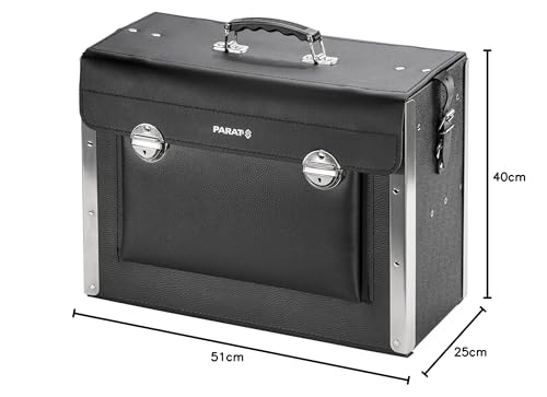Parat Werkzeugtasche New Classic Kingsize Plus (Werkzeugkoffer leer für 40 Werkzeuge, Material HDPE Kunststoff + Rindsleder, Tasche mit Steckschloss, Größe 51 x 40 x 25 cm)