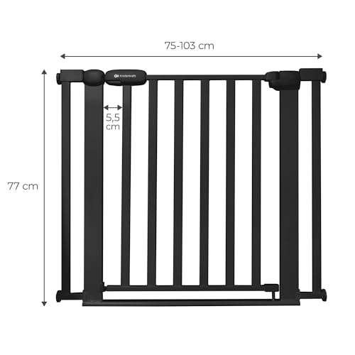 Kinderkraft Lock&GO Treppenschutzgitter Ohne Bohren, Türschutzgitter, Kinderschutzgitter, von 75 bis 103 cm, 90 Grad öffnen, doppelte Verriegelung, Schwarz