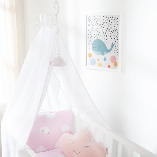 roba Babywiege 40 x 90 cm Kleine Wolke aus Holz - Stubenwagen & Wiege - Bett Set komplett mit Feststellfunktion - Wolken Motiv in Rosa - Inkl. Ausstattung - Holz weiß