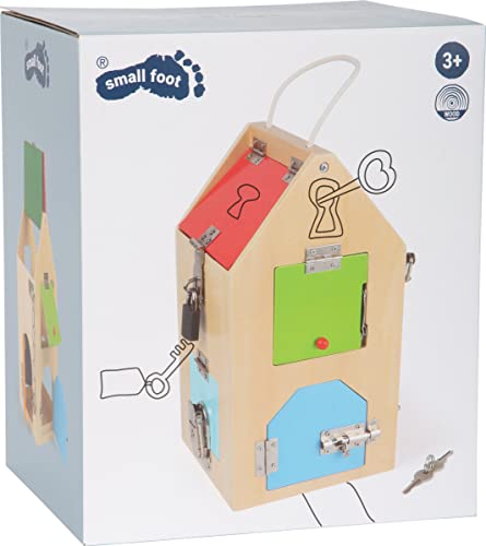 small foot Schlosshaus, aus Holz, mit Schlössern, Riegeln, Hebeln, Scharnieren und Sicherheitskette, ab 3 Jahren, 4432 Spielzeug, Naturholz