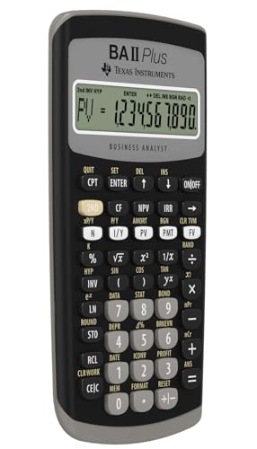 Texas Instruments BA II Plus Finanzrechner (Einzeiliges, 10-stelliges Display, Batteriebetrieb) Schwarz-Grau