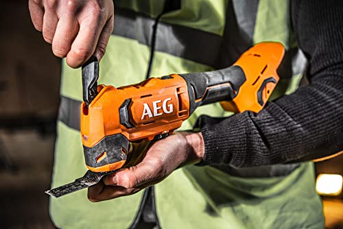 AEG 18 V PRO18V Akku-Multitool BMT18-0(Oszilationswinkel 3,6°, Schwingzahl 0-20.000 min-1, variable Geschwindigkeitsregulierung, werkzeugloser Klingenwechsel, LED, ohne Akku&Ladegerät), Schwarz/Orange