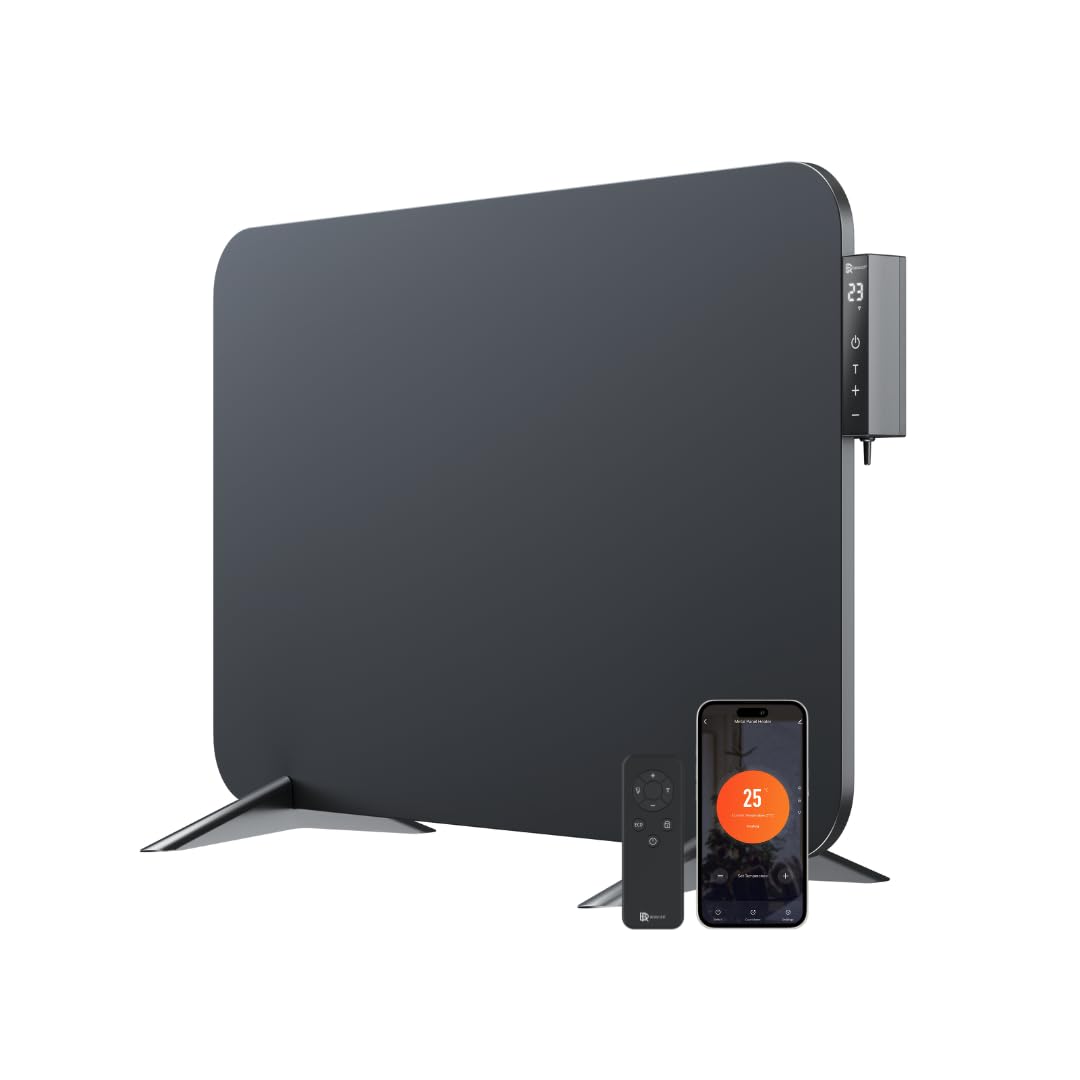 BR Bringer Infrarotheizung 450 Watt mit Smart Thermostat, WIFI & App - für Wandmontage oder als Standgerät für kleine Räume bis 10m² - sehr Energiesparend - Deutsche Qualitätsmarke (schwarz)