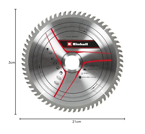 Original Einhell Kreissägeblatt 210x30 (Sägen-Zubehör, Ø 210 mm, Aufnahme 30 mm, 64 Zähne, Schnittbreite 1,8 mm, für Akku-Zug-Kapp-Gehrungssägen & Akku-Tischkreissägen)