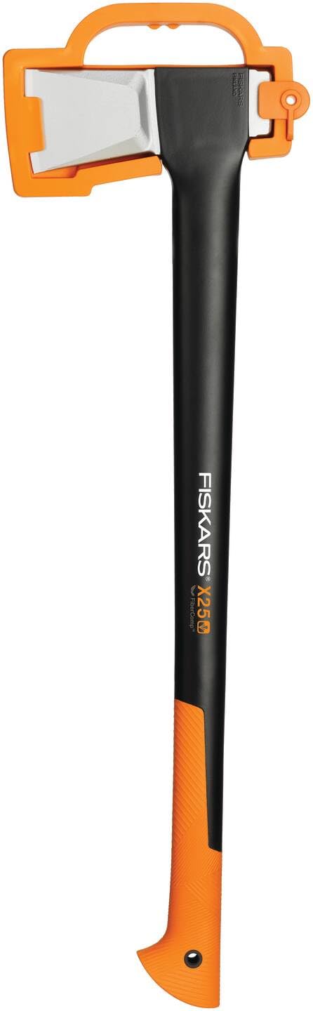 Fiskars Spaltaxt, Inklusive Klingen- und Transportschutz, Länge: 72 cm, Antihaftbeschichtet, Hochwertige Stahl-Klinge/Glasfaserverstärkter Kunststoff-Stiel, Schwarz/Orange, X25–XL, 2,4 kg, 1015643