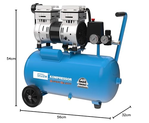 Güde Kompressor Airpower 150/8/24 SILENT (ölfrei, flüsterleise, max. 8 bar, 1100 W, 24 l Kessel , eff. Liefermenge 130 l/min, Druckminderer, 2x Manometer, Sicherheitsventil & Wasserablassschraube)