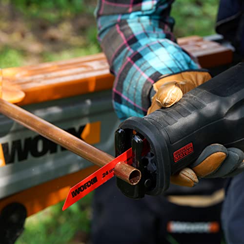 WORX WX516.9 NITRO Akku-Säbelsäge 20V - stark bürstenloser Motor - schneller Sägelblattwechsel - variable Schnittgeschwindigkeit - LED Licht - inkl. Holz- & Metallsägeblatt - ohne Akku & Ladegerät