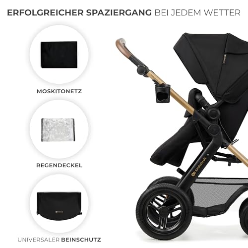 Kinderkraft MOOV2 AIR Kinderwagen 3 in 1 Kinderwagenset bis 22 kg mit Kindersitz I-SIZE 40-75 cm, Buggy Funktion, Liegeposition verstellbar, Große ausziehbare Verdeck, Aufblasbare Räder, Schwarz